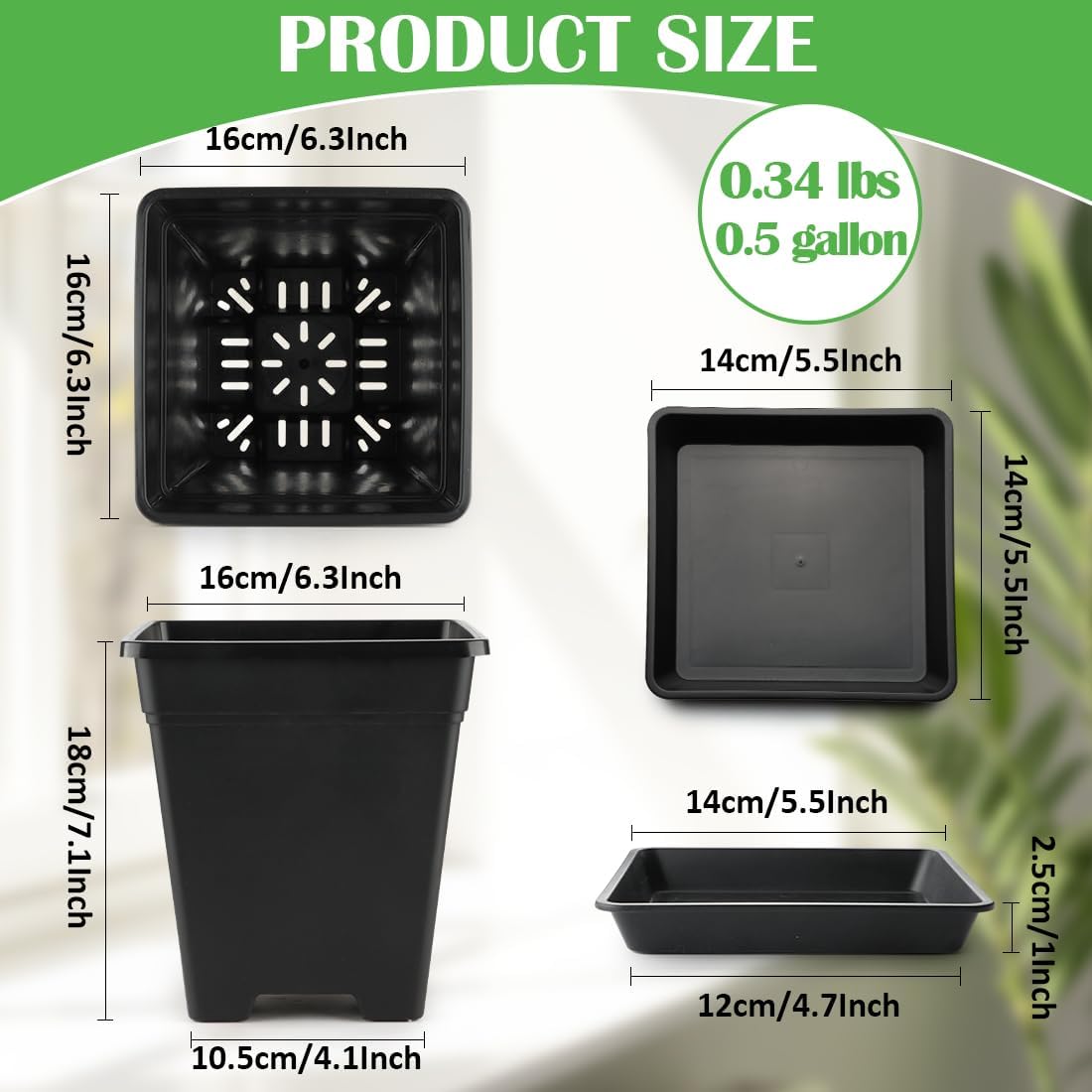 6 Inch Square Plant Pots 10 Pack