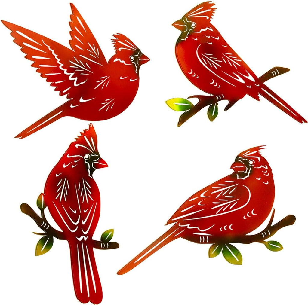 4 Pack Cardinal Metal Bird Wall Art