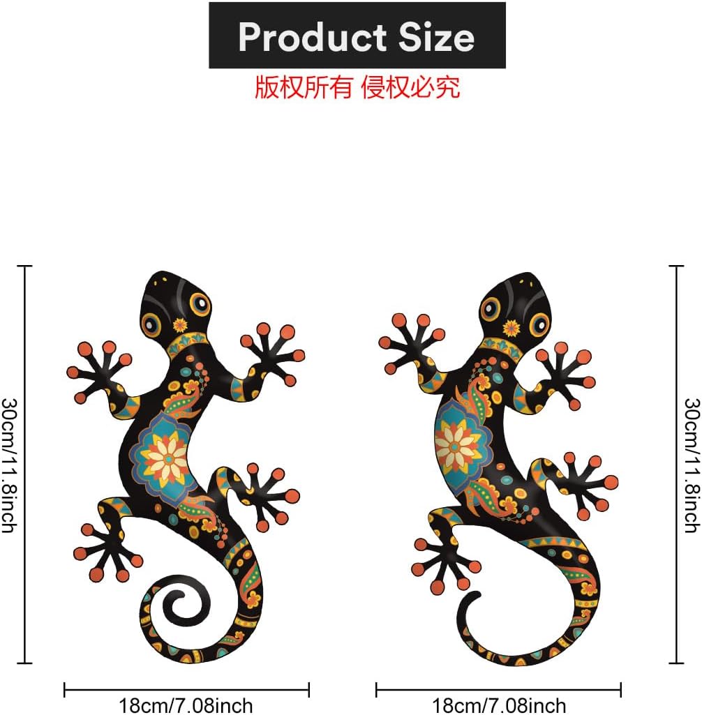 2Pcs Metal Gecko Wall Art