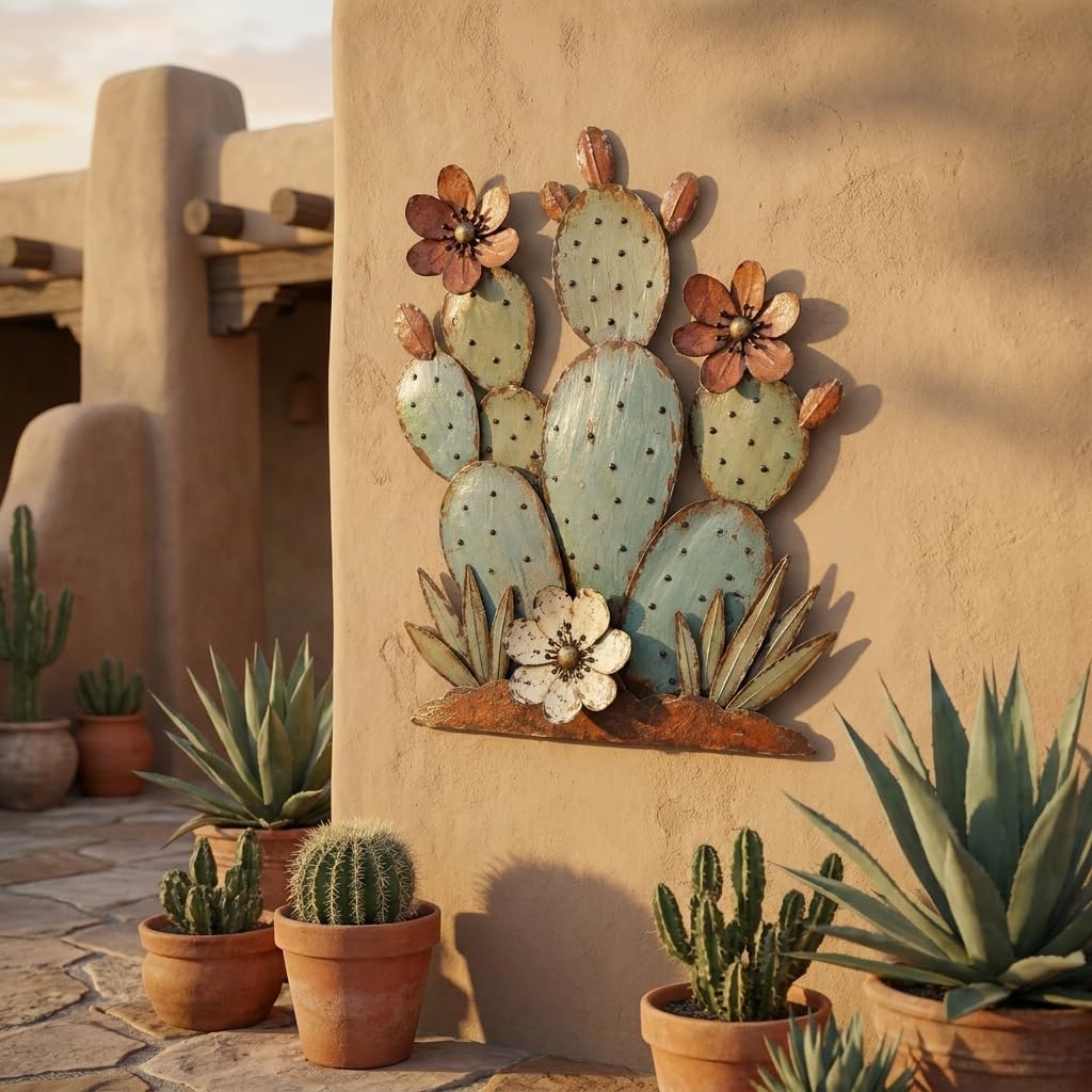 Prickly Pear Cactus Metal Wall Art