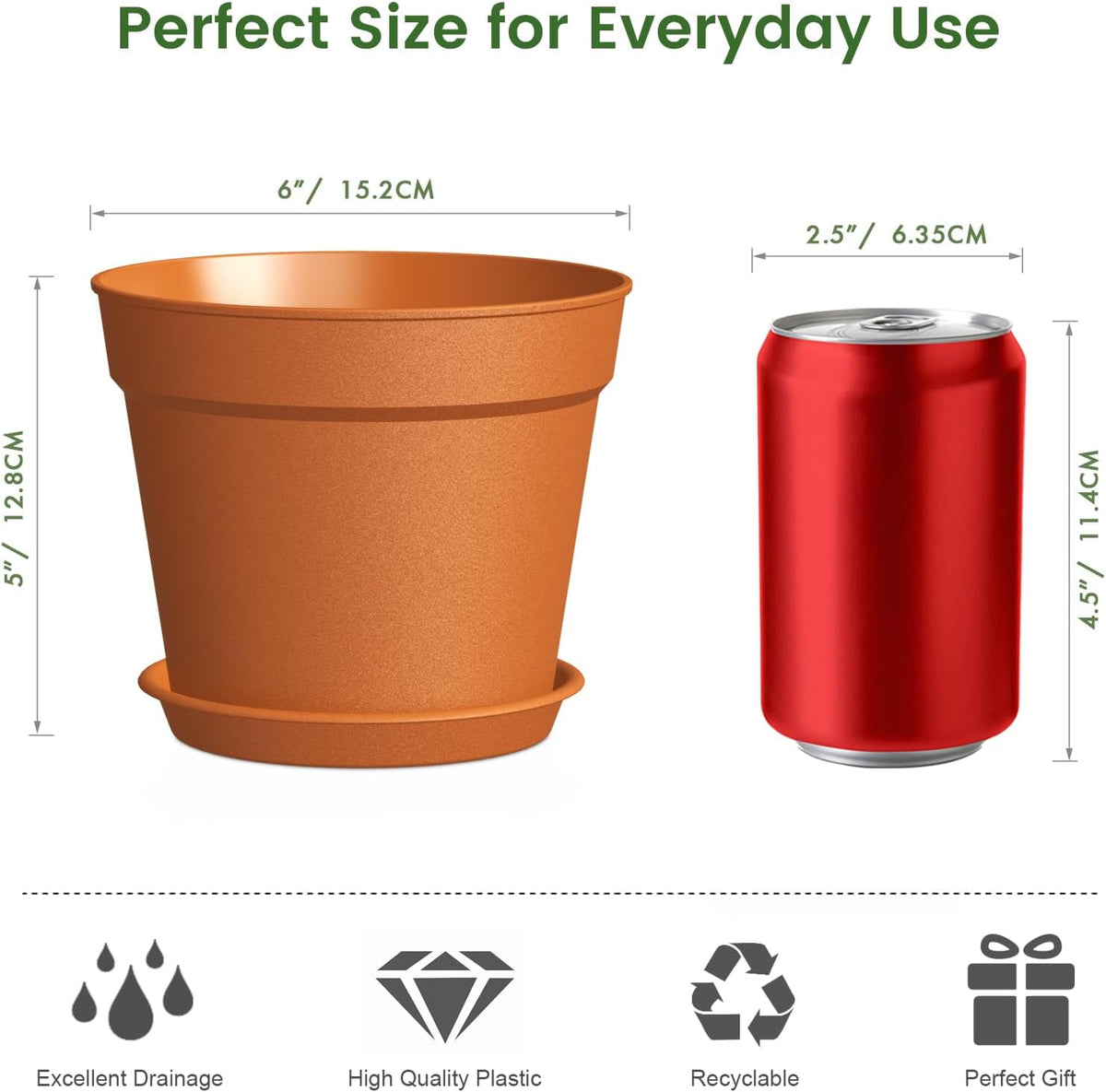 10 Pack 6 Inch Plant Pots Terracotta
