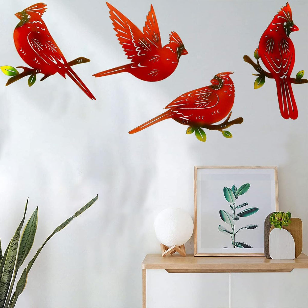 4 Pack Cardinal Metal Bird Wall Art