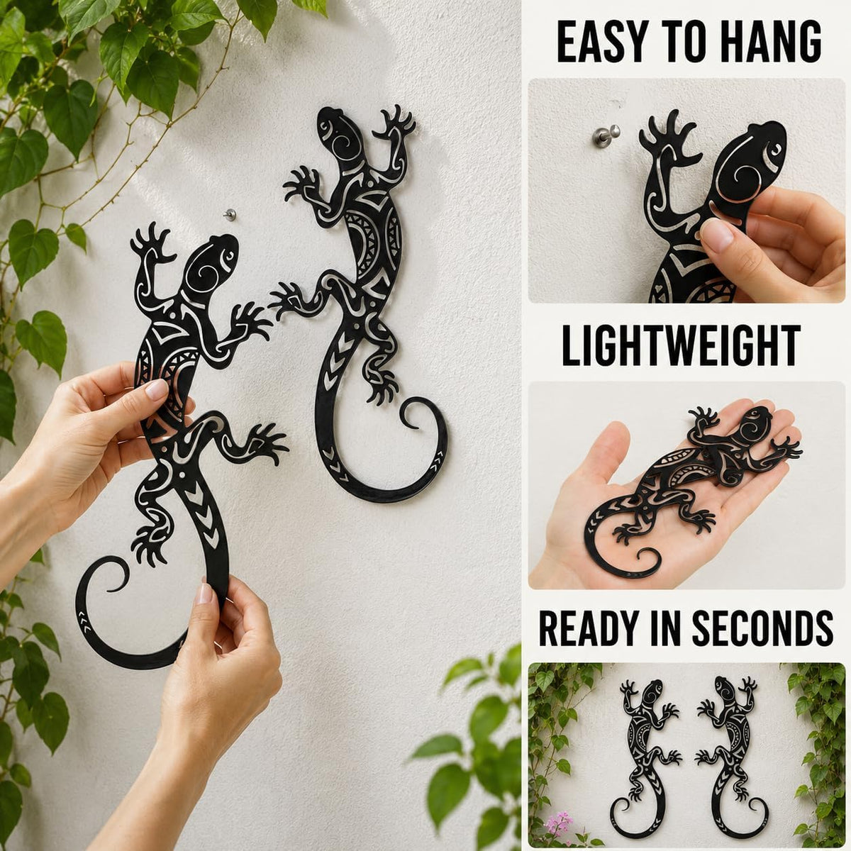 2Pcs Metal Gecko Wall Decor