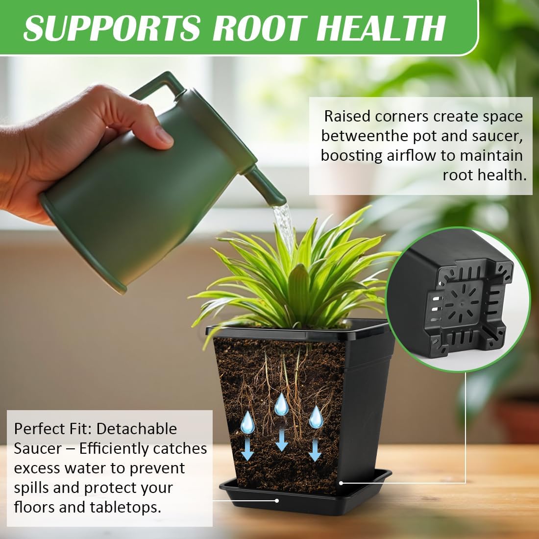 6 Inch Square Plant Pots 10 Pack