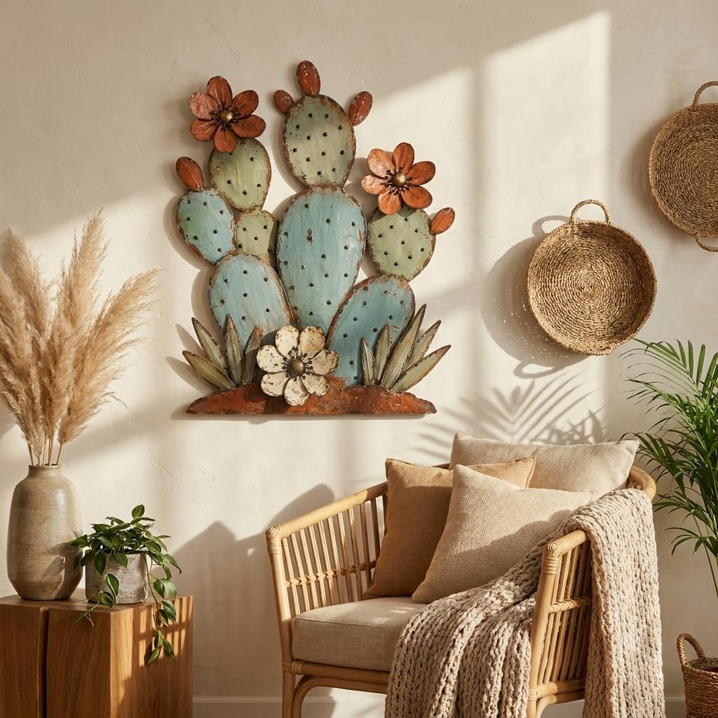 Prickly Pear Cactus Metal Wall Art