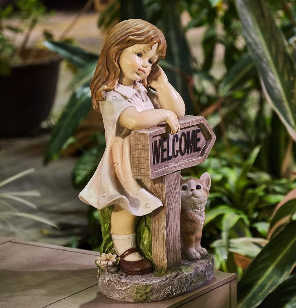 Girl Solar Garden Statue 17.3 Inch
