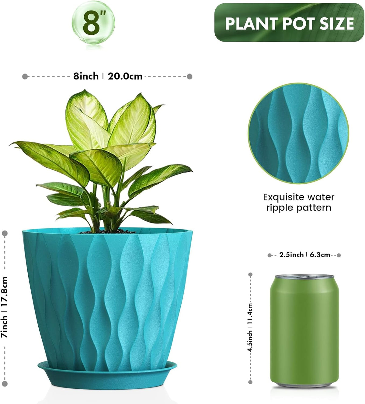8 Inch Plant Pots 4 Pack
