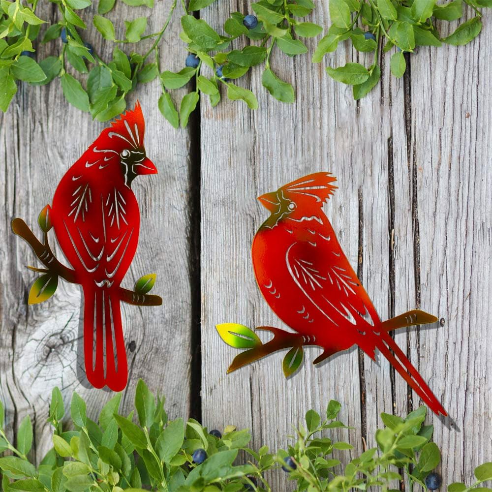 4 Pack Cardinal Metal Bird Wall Art