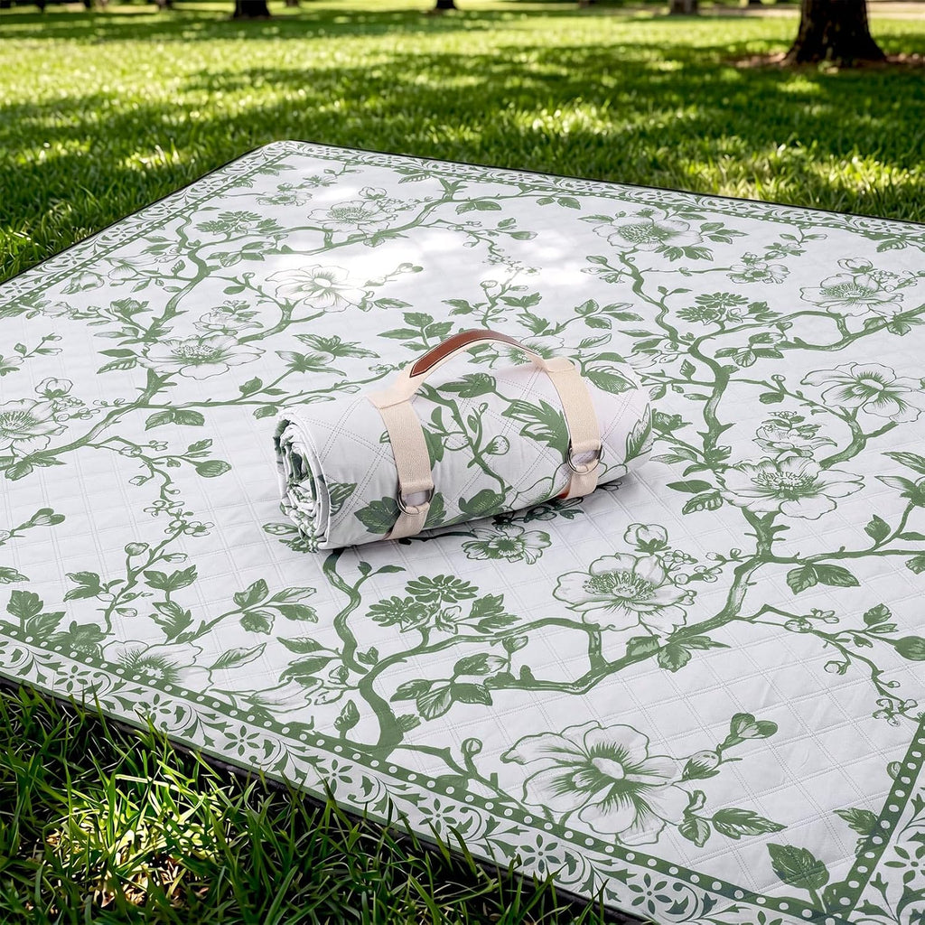 Green Floral Picnic Blanket