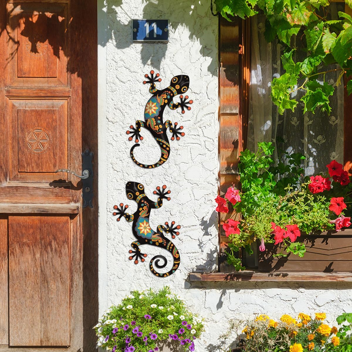 2Pcs Metal Gecko Wall Art