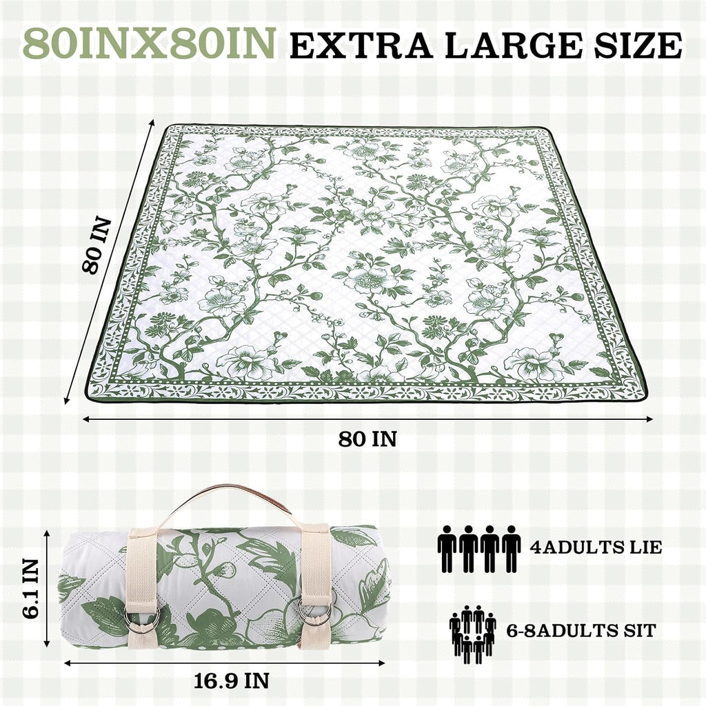 Green Floral Picnic Blanket