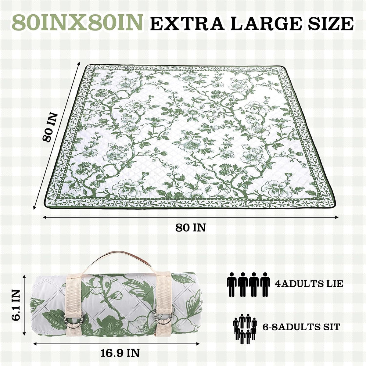 Green Floral Picnic Blanket