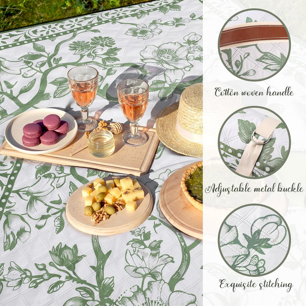 Green Floral Picnic Blanket