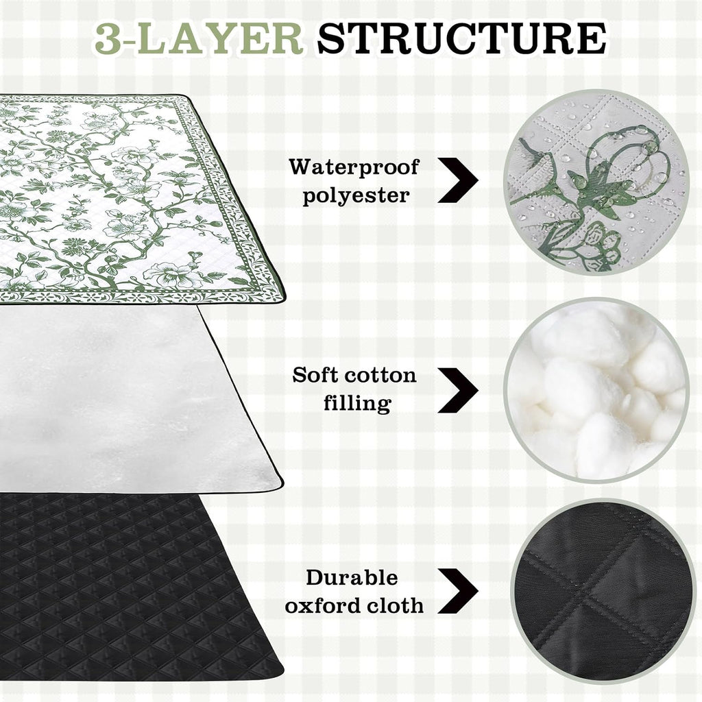 Green Floral Picnic Blanket
