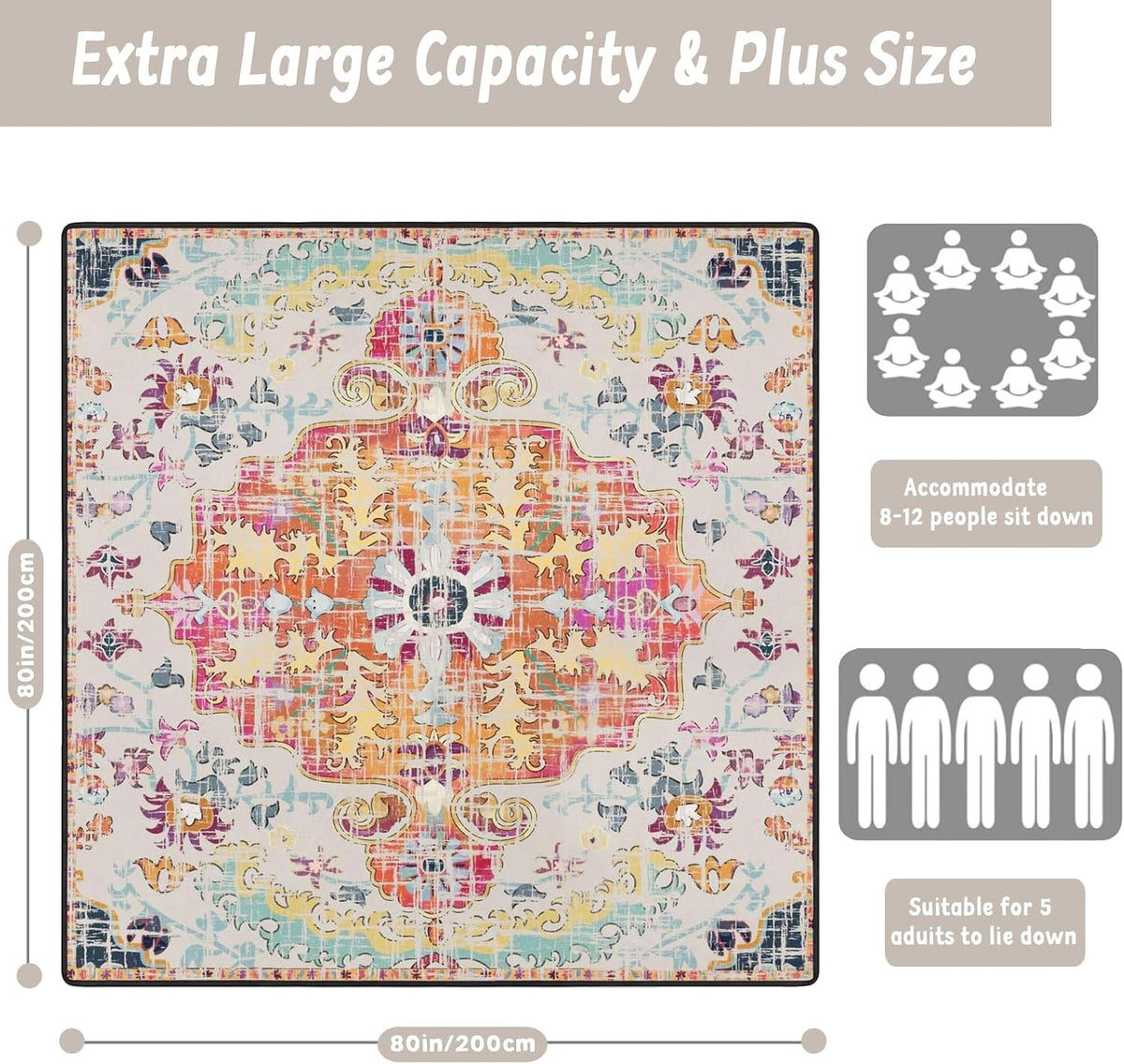 80"x80" Boho Waterproof Picnic Mat
